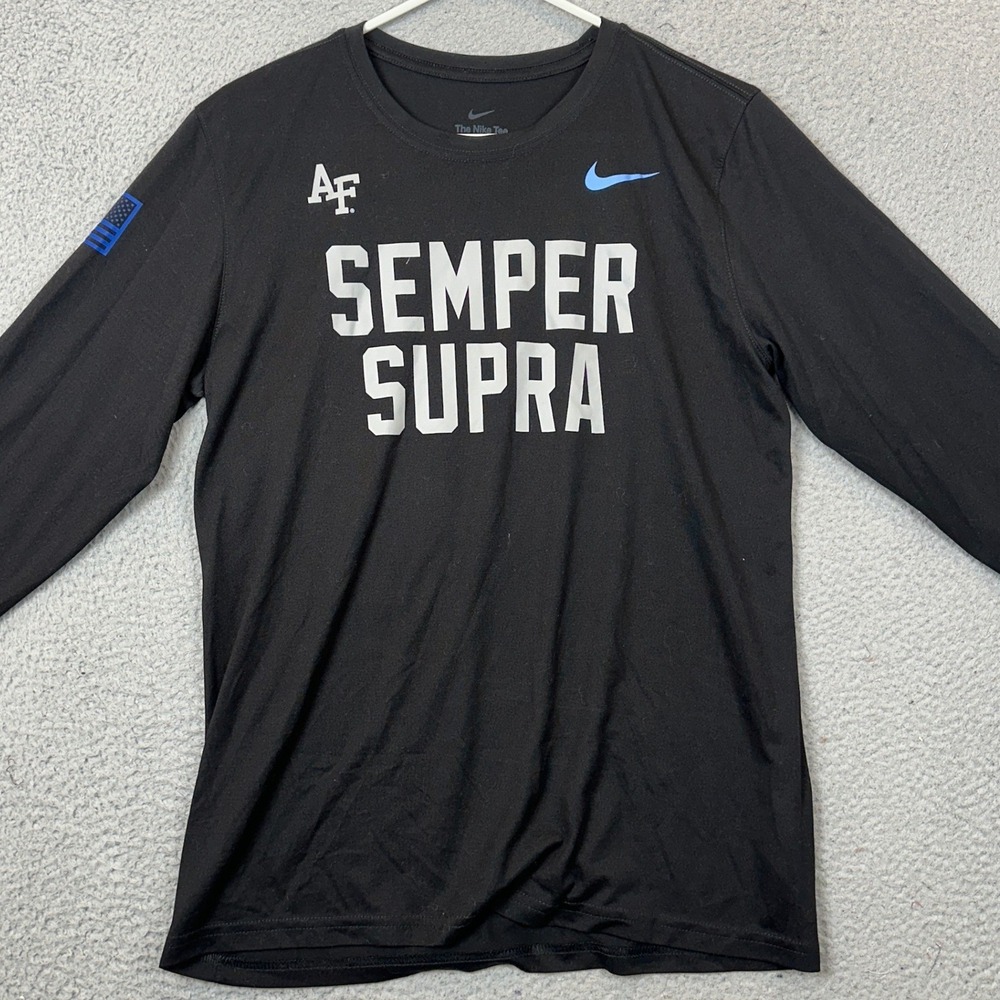 Airforce College Nike T-Shirt Mens Medium Dri-Fit Black Semper Supra Long Sleeve